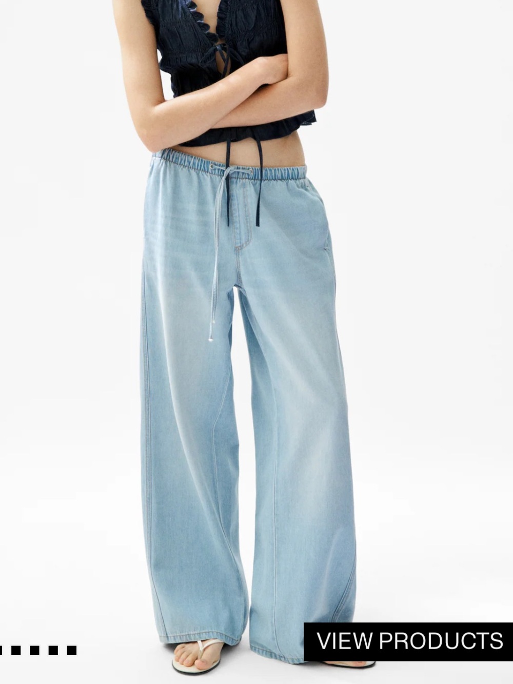 Light Blue Drawstring Relaxed Fit Jeans
